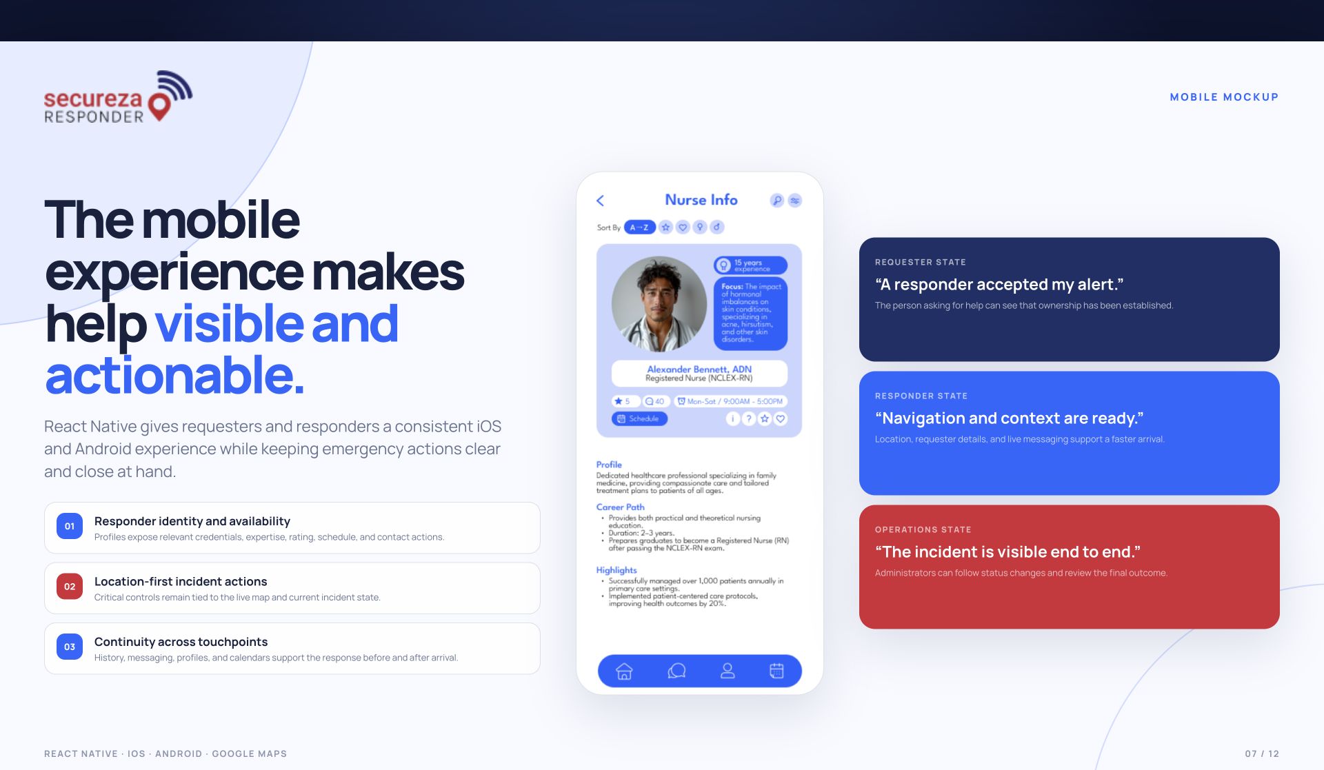 Emergency Responder mobile experience mockup slide